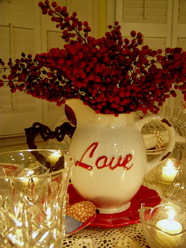 Valentine's Day Table Setting Tablescape with Raspberry Heart Cakes