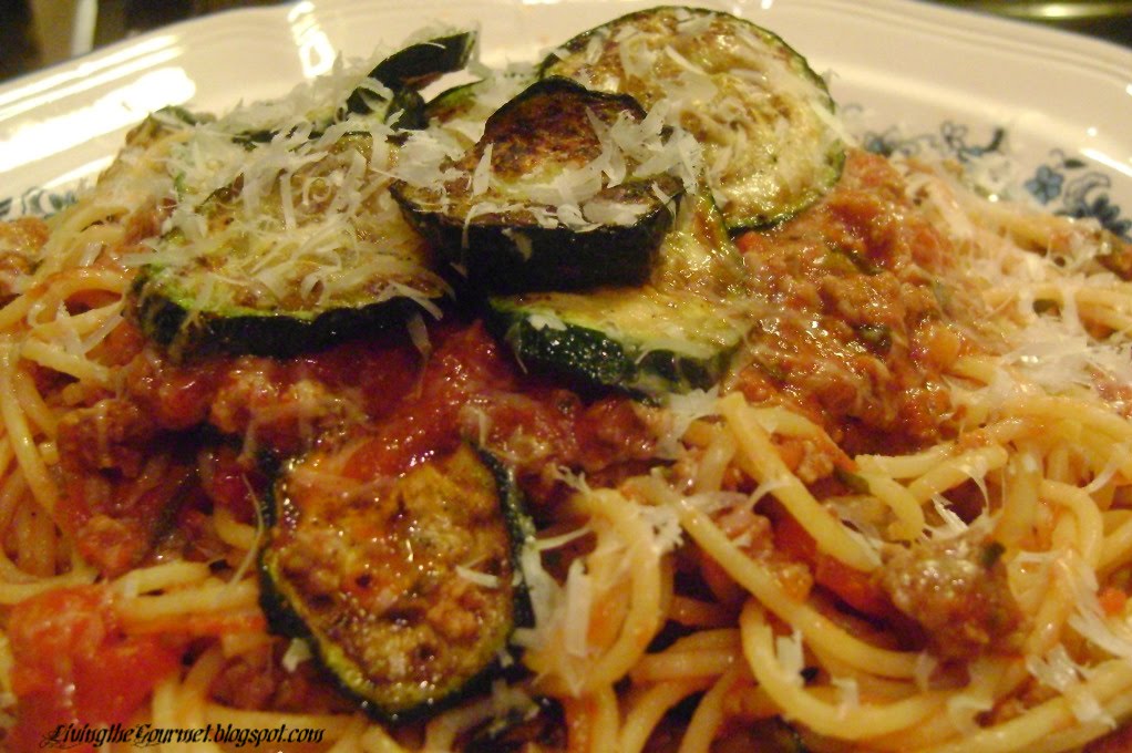 Easy Meat Sauce with Grilled Zucchini & Spaghetti Living The Gourmet