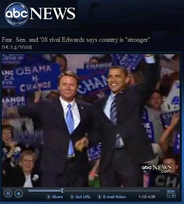 Former Senator John Edwards throws his support behind Democratic presidential candidate Senator Barack Obama at Michigan campaign rally - Photo courtesy ABC News videos