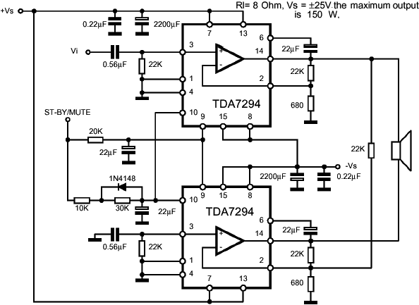 Elec-Circuit: Audio amplifier 150W (IC) tda7388 circuit diagram 
