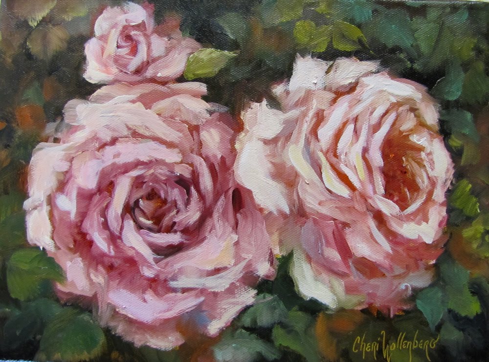 Dancing Brush Art by Cheri Wollenberg Pink Cabbage Roses