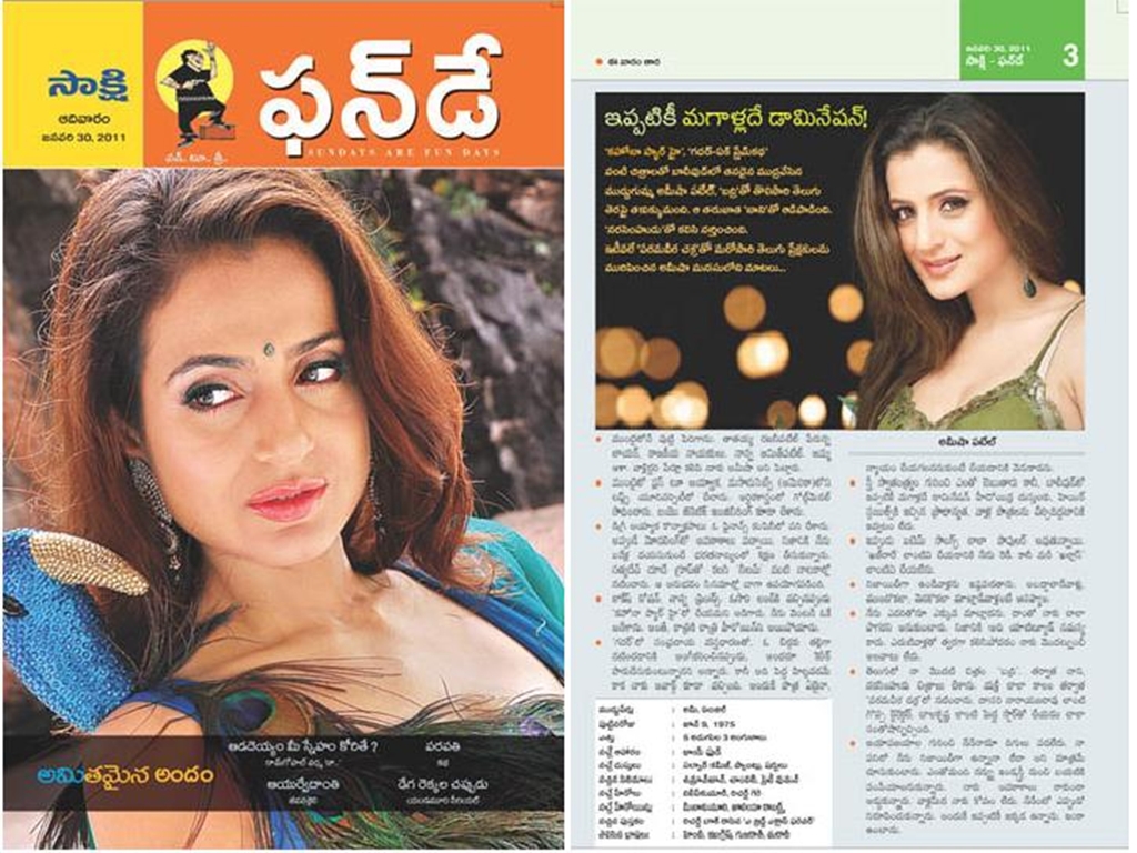Telugu Sakshi Newspapers Sunday's Funday Special Article ♥Ameesha