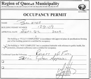 occupancy permit complete cottage official