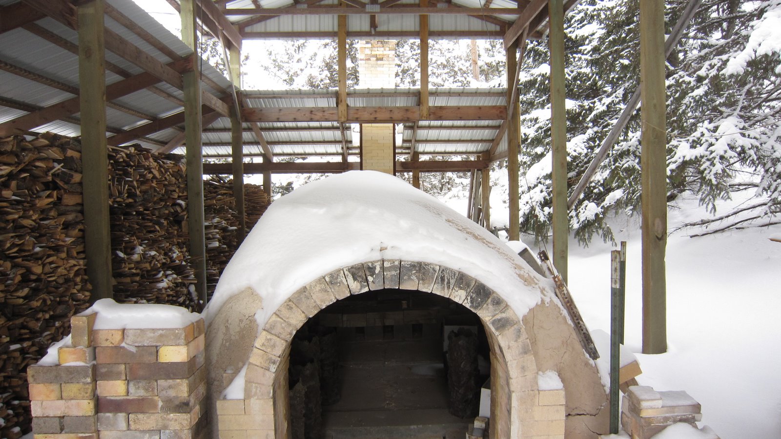 wood fired pottery Kiln in Snow