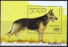1995年サハラ・アラブ民主共和国（西サハラ） ジャーマン・シェパードの切手シート
