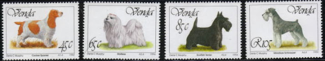 1994年ベンダ コッカー・スパニエル　マルチーズ　スコティッシュ・テリア　ミニチュア・シュナウザーの切手