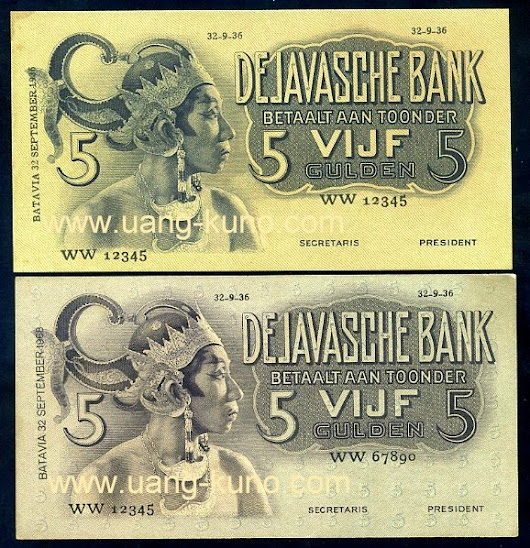 Wayang 5 gulden proof seri WW dengan 2 variasi warna