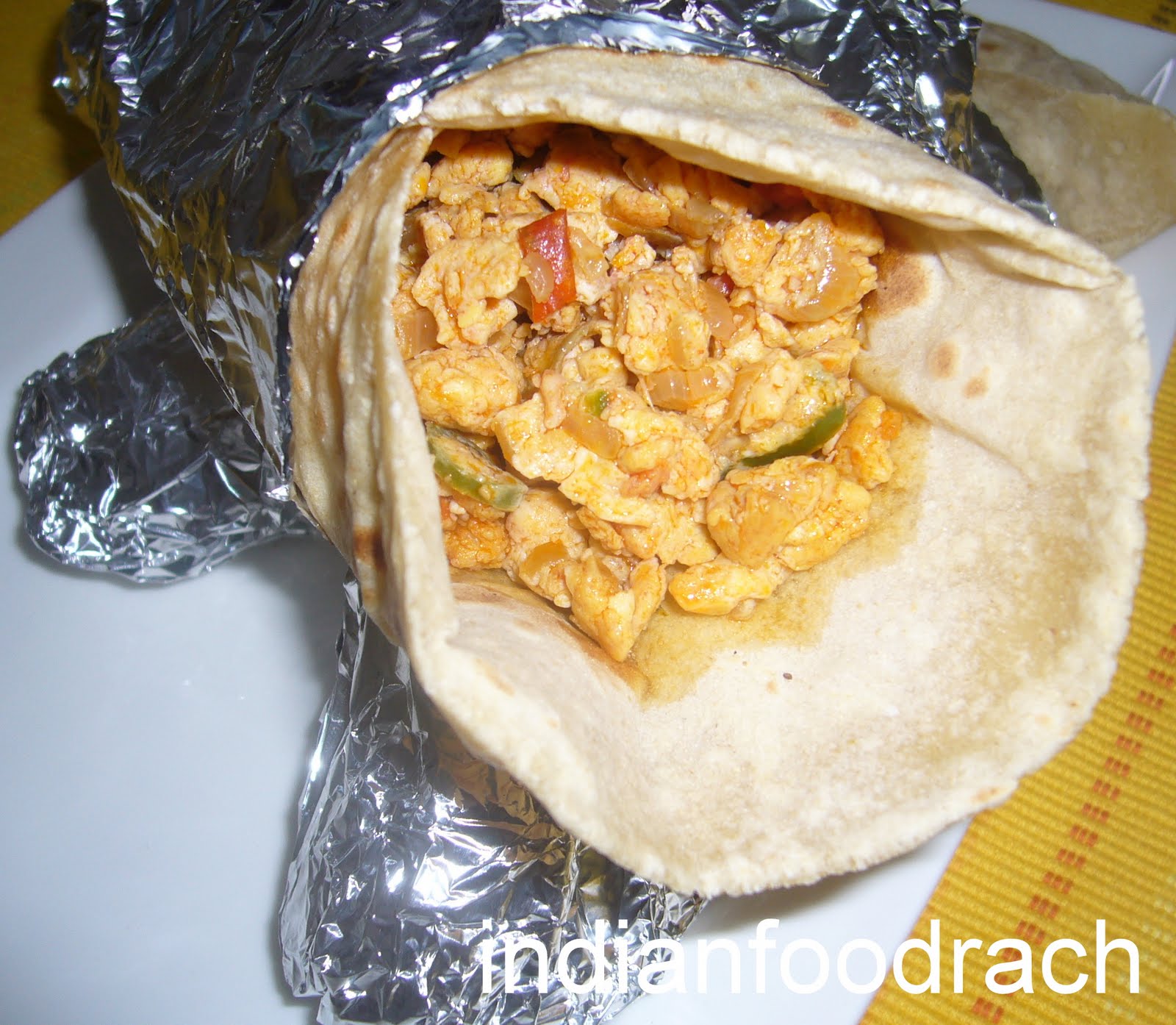 INDIAN FOOD Chappathi wraps (scrambbled egg filling)