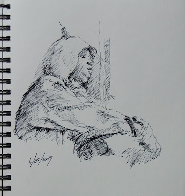 Pen sketch - sleeper on the train - stephen scott
