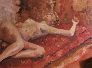 Reclining Nude on a Persian Carpet - Oil painting by Stephen Scott