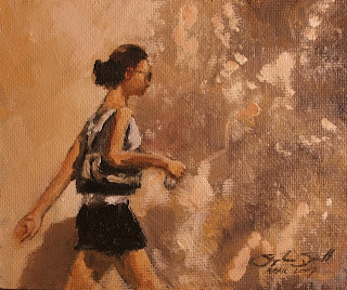 New Oil painting for sale - 'Girl Walking' by South African artist Stephen Scott.