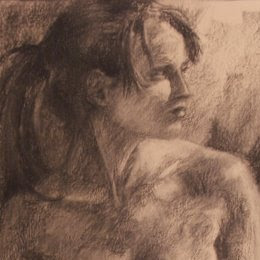Seated girl (Charcoal on Paper) by South African artist - Stephen Scott