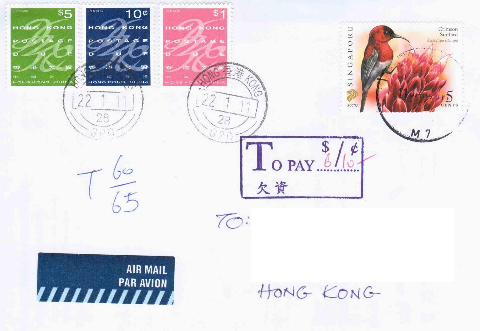 Terence's collections A postage due cover from Singapore to Hong
