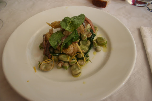 anchovy, broad bean, lemon zest and mint salad
