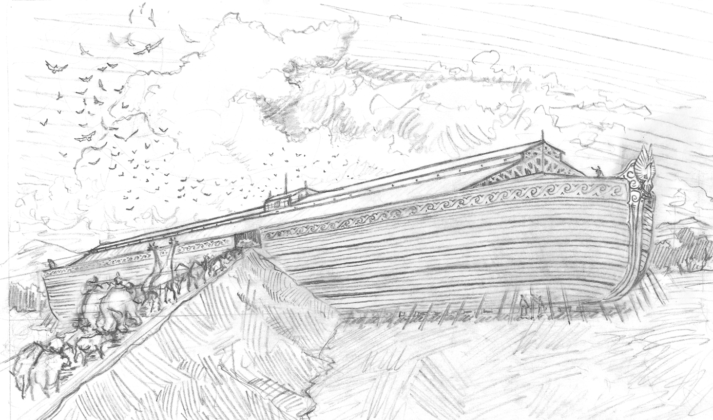 Cartoon Sketch Drawing Noahs Ark for Beginner