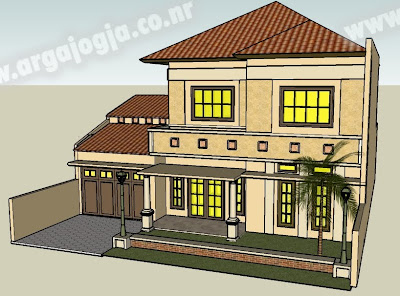 Desain Sketch Eksterior Fasad Rumah 2 Lantai Mediteran Style