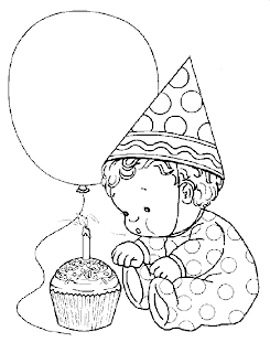 Baby's happy birthday coloring pages with cake