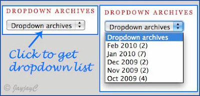Screen shots of dropdown monthly blog archives