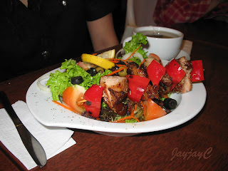 Olio Andalucia Skewer - skewered chicken with mixed grilled veggie, fresh greens and pasta