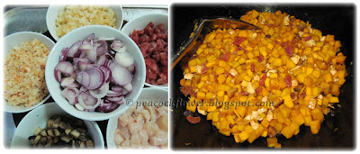 Ingredients for savoury steamed pumpkin cake with rice flour