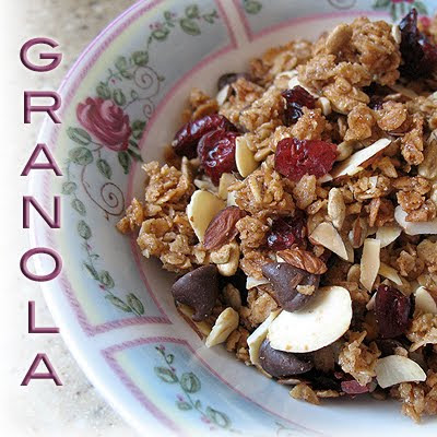A close up photo of homemade granola in a bowl.