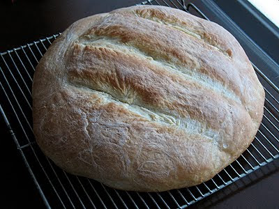 A close up photo of a simple one hour homemade bread loaf.