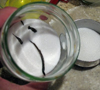 A photo of a jar of vanilla sugar.