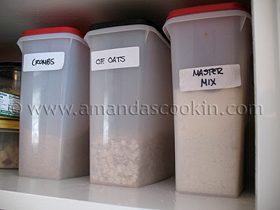 A photo of boxes of crumbs, oats and master mix.