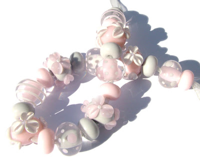 Pink & Grey Lampwork Glass Beads