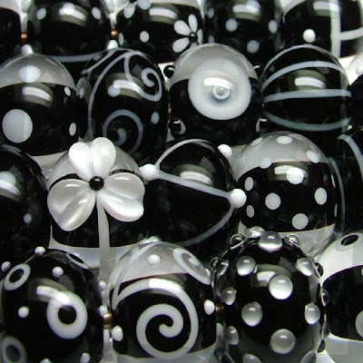 Black and white lampwork glass beads