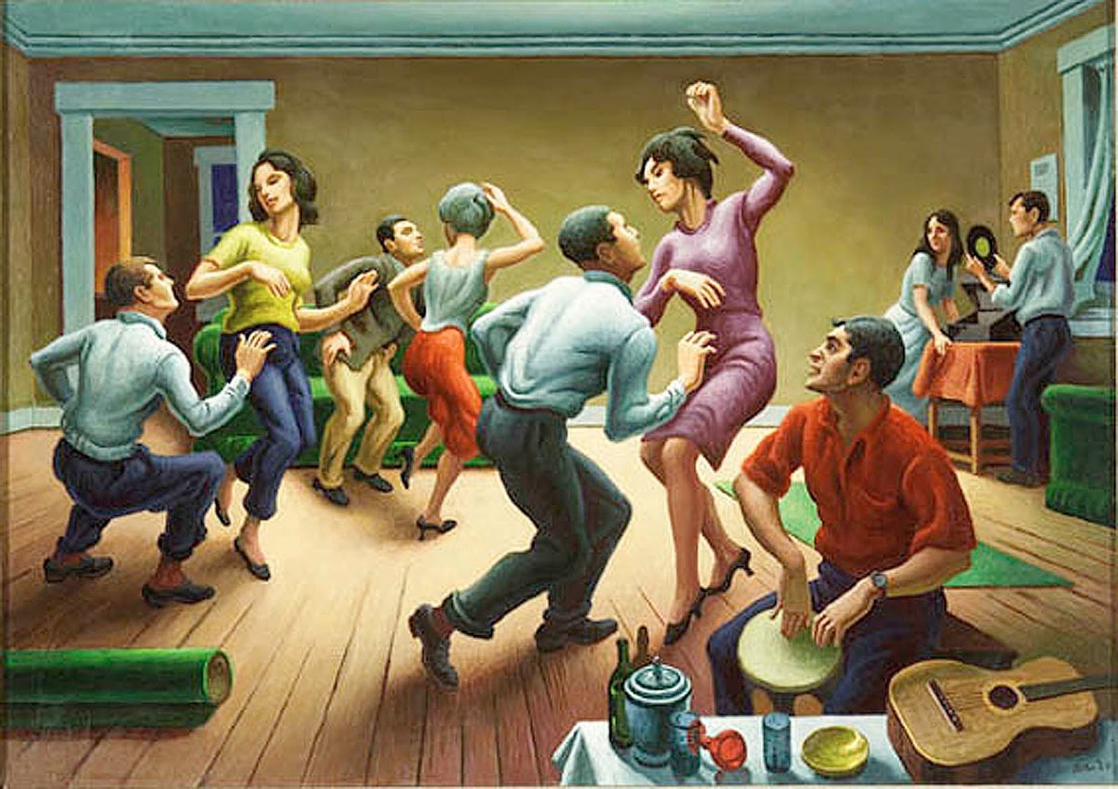 Танцы много людей. Thomas Hart Benton (American,1889-1975). Стиляги в живописи.