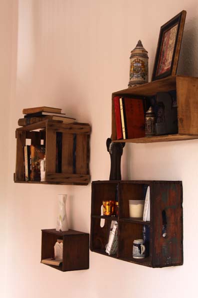 Turning Old Crates Into Shelves Amie Mcen Because Of How Strong Our Walls Are I Had No Worries With Weight But Still Don T Pile Your Entire Set Encyclopedias On There You Need Them
