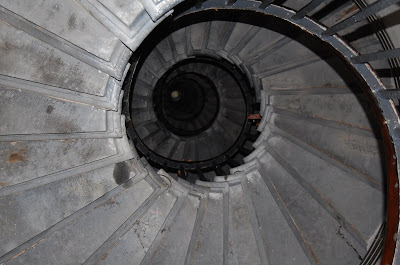 Looking up at the spiral staircase in the Monument, London