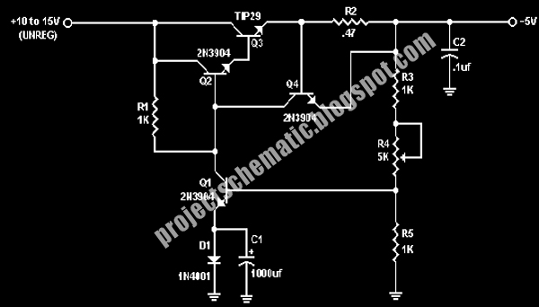 Free Project Circuit Schematic: Discrete Voltage Regulator Circuit