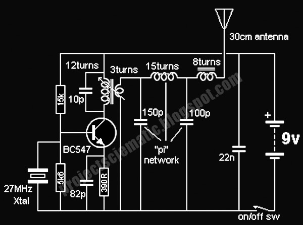 Free Project Circuit Schematic: 27MHz Transmitter Circuit