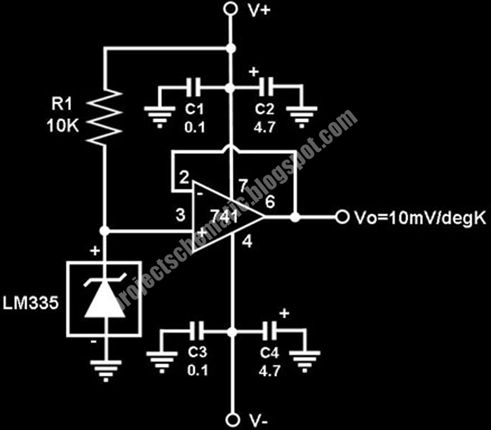 Free Project Circuit Schematic Temperature Sensor Circuit Using LM335