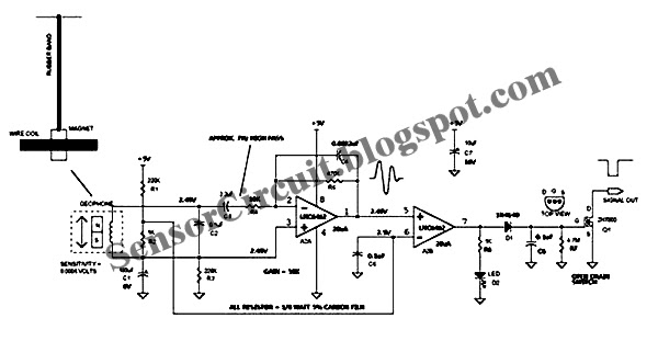 Sensor Schematic: Home Made Geophone Detects Foot Stomp Circuit