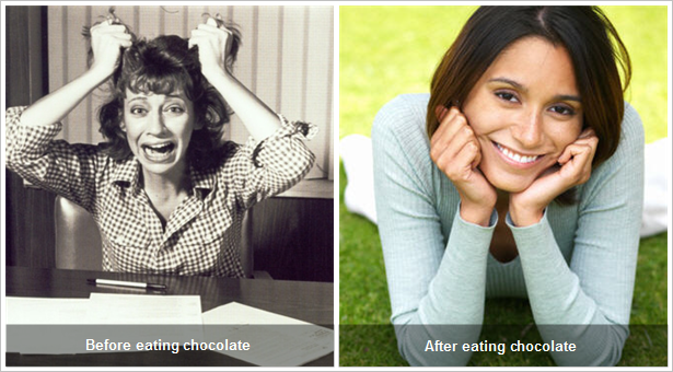 before and after eating chocolate