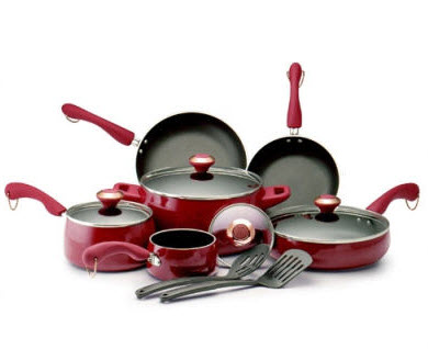Paula Deen Porcelain Nonstick 12 Piece Cookware Set in Red