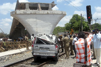car flies over overpass car flies over overpass