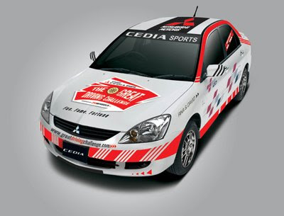 Mitsubishi Cedia sports with great driving challenge logo