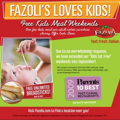 Blessed Beyond Riches: Fazoli's Extends Free Kids Meal Weekends!