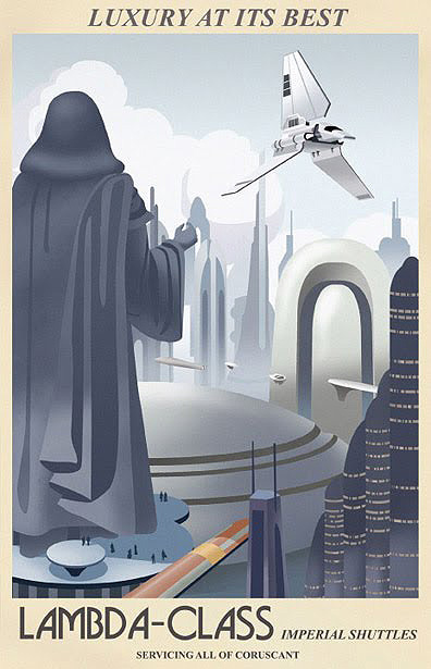 star wars vintage style travel poster Lambda Class Imperial Shuttles