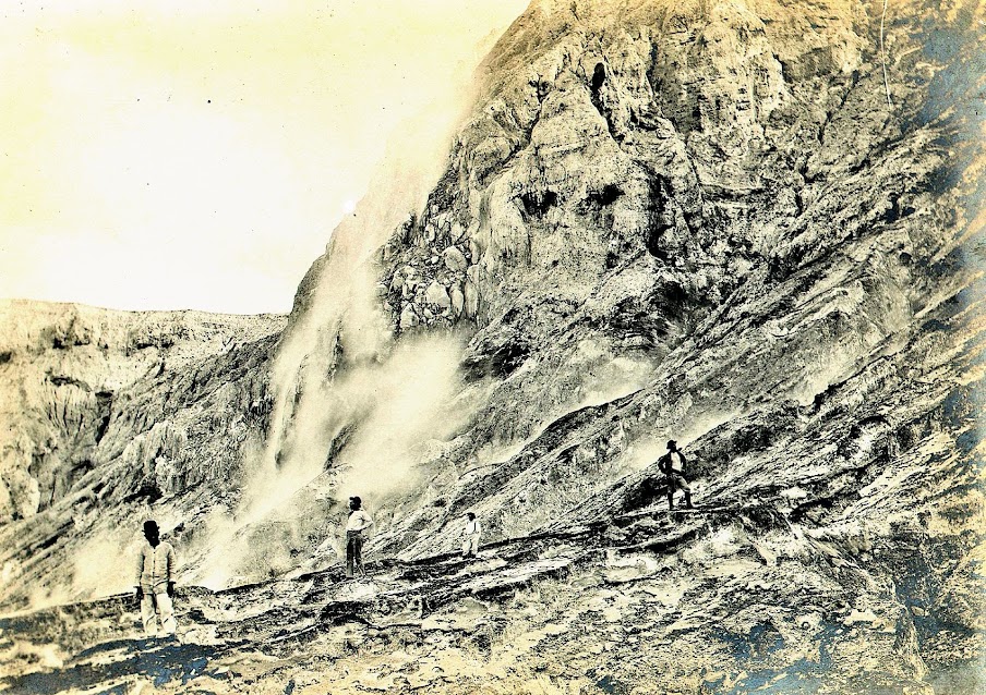 A near view of one of the faces of the crater wall, showing the sulphur jets. Image credit: University of Michigan Digital Collections. A near view of one of the faces of the crater wall, showing the sulphur jets. Image credit: University of Michigan Digital Collections.