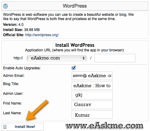 How to Install WordPress on Hostgator Using QuickInstall : eAskme